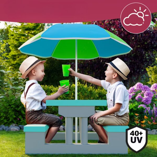 Detská sedacia zostava so slnečníkom JASMIN, 67x78,5x42,5cm, šedá/mätová Spielwerk