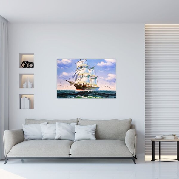 Obraz lode na vlnách (90x60 cm)