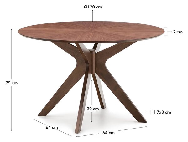 Okrúhly jedálenský stôl s doskou v dekore orechového dreva ø 120 cm Naanim – Kave Home