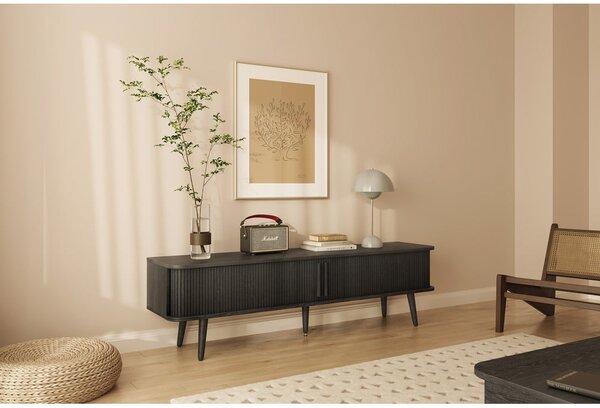 Čierny TV stolík v dekore duba 178x50x40 cm Rove – Woodman