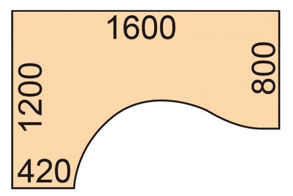 Výškovo nastaviteľný stôl, 1 motor, 745 - 1235 mm, ergonomický L/P, doska 1600 x 1200 mm, čierna podnož