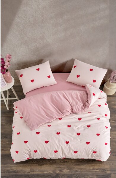 Ružové obliečky na dvojlôžko/predĺžené s plachtou/4-dielne 200x220 cm Red Heart – Mila Home