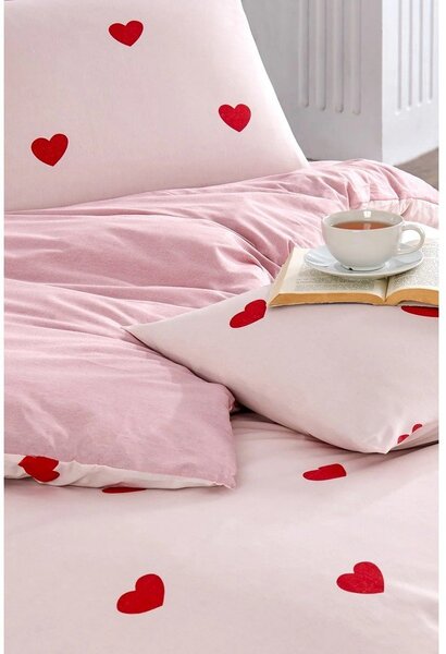 Ružové obliečky na dvojlôžko/predĺžené s plachtou/4-dielne 200x220 cm Red Heart – Mila Home