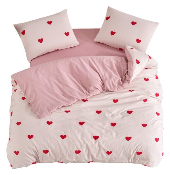 Ružové obliečky na dvojlôžko/predĺžené s plachtou/4-dielne 200x220 cm Red Heart – Mila Home