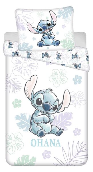 Biele bavlnené detské obliečky na jednolôžko 140x200 cm Lilo and Stitch "Ohana White" – Jerry Fabrics