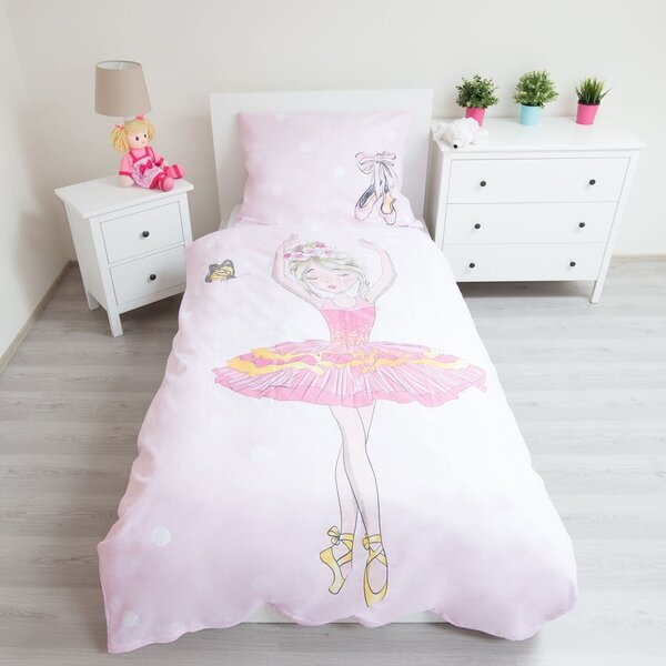 Ružové bavlnené detské obliečky na jednolôžko 140x200 cm Ballerina – Jerry Fabrics