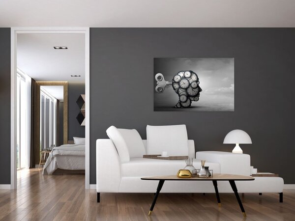 Umelecký obraz hlavy s hodinami (90x60 cm)