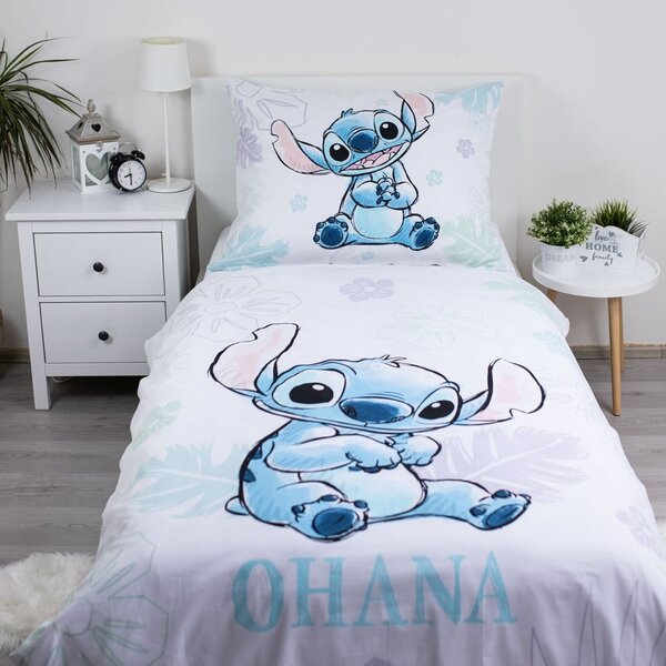 Biele bavlnené detské obliečky na jednolôžko 140x200 cm Lilo and Stitch "Ohana White" – Jerry Fabrics