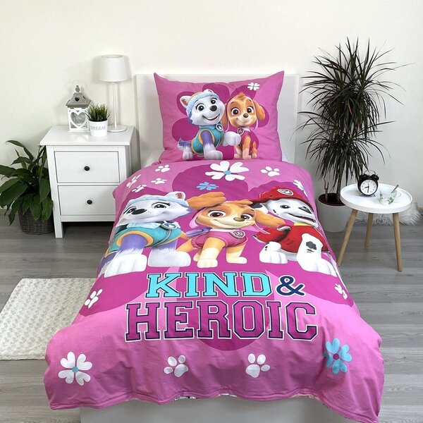 Ružové bavlnené detské obliečky na jednolôžko 140x200 cm Paw Patrol "Heroic" – Jerry Fabrics