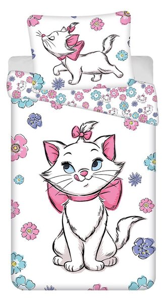 Biele bavlnené detské obliečky na jednolôžko 140x200 cm Marie Cat "Floral" – Jerry Fabrics