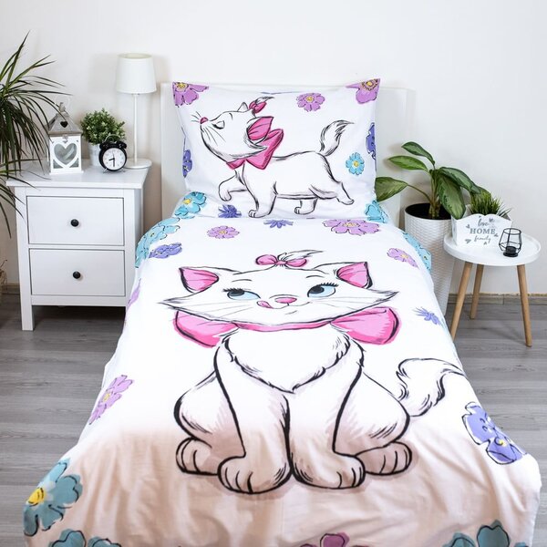 Biele bavlnené detské obliečky na jednolôžko 140x200 cm Marie Cat "Floral" – Jerry Fabrics