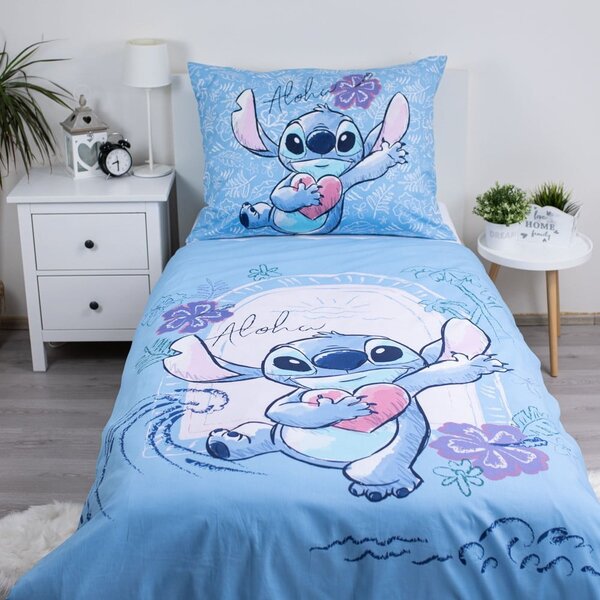 Modré bavlnené detské obliečky na jednolôžko 140x200 cm Lilo and Stitch "Wave" - Jerry Fabrics