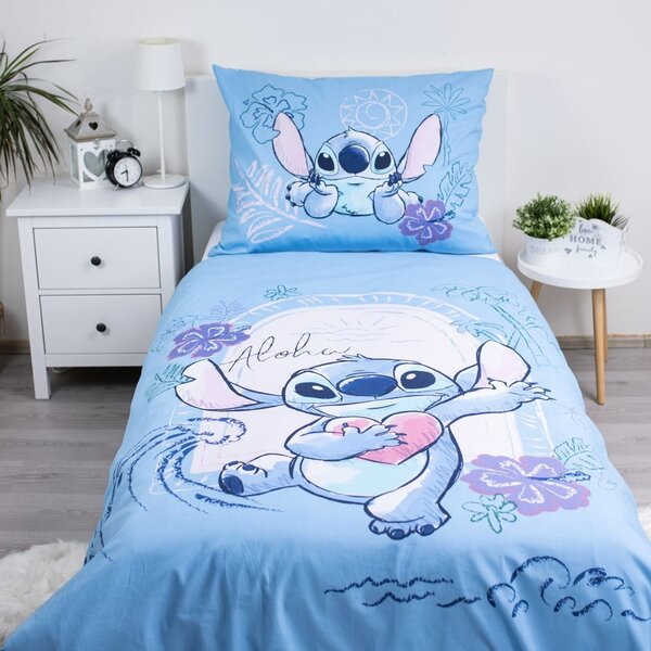 Modré bavlnené detské obliečky na jednolôžko 140x200 cm Lilo and Stitch "Wave" - Jerry Fabrics