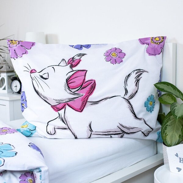 Biele bavlnené detské obliečky na jednolôžko 140x200 cm Marie Cat "Floral" – Jerry Fabrics
