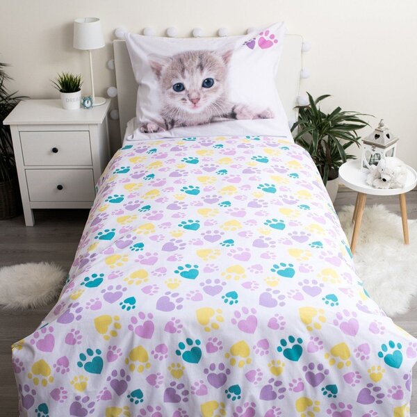 Biele bavlnené detské obliečky na jednolôžko 140x200 cm Kitten "Colour" – Jerry Fabrics