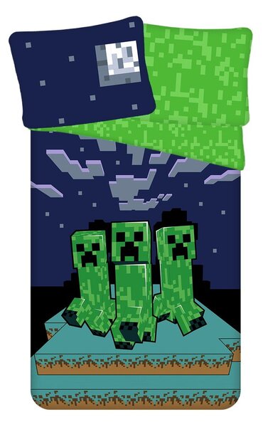 Zeleno-modré bavlnené detské obliečky na jednolôžko 140x200 cm Minecraft "Sssleep Tight" – Jerry Fabrics