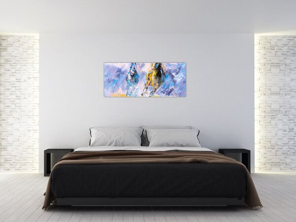 Obraz bežiacich koňov, olejomaľba (120x50 cm)