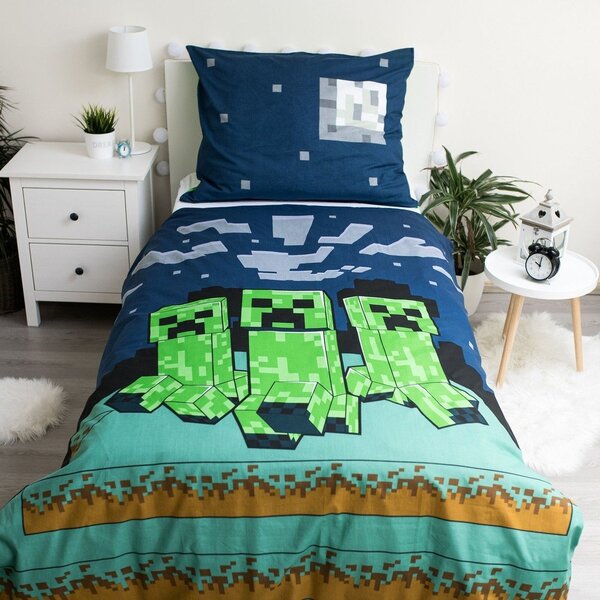 Zeleno-modré bavlnené detské obliečky na jednolôžko 140x200 cm Minecraft "Sssleep Tight" – Jerry Fabrics