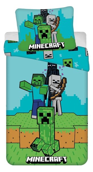 Zeleno-modré bavlnené detské obliečky na jednolôžko 140x200 cm Minecraft "Mobs Here" – Jerry Fabrics