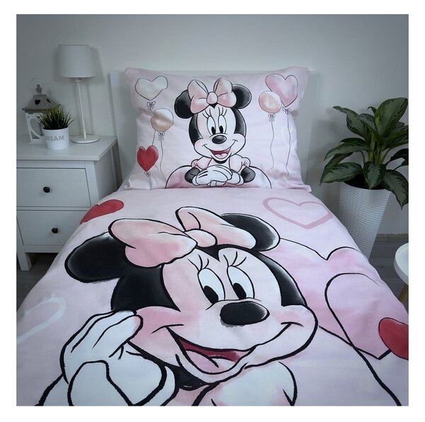 Ružové bavlnené detské obliečky na jednolôžko 140x200 cm Minnie "Balloon" – Jerry Fabrics