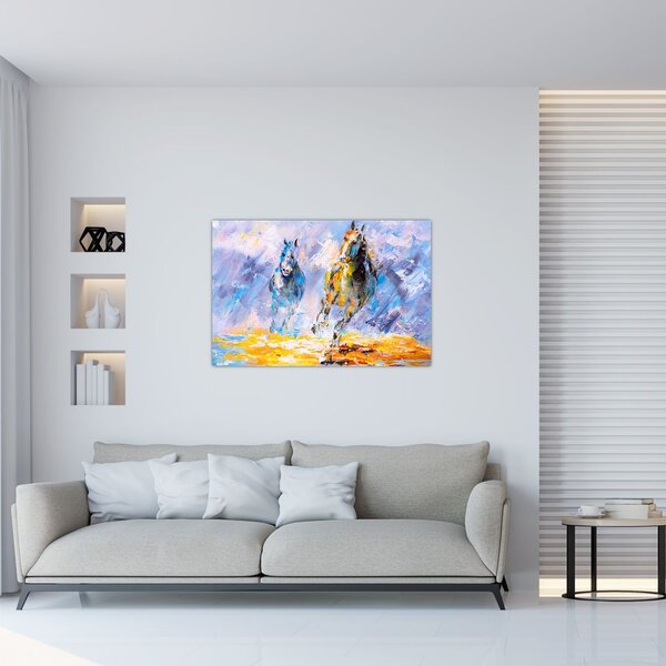 Obraz bežiacich koňov, olejomaľba (90x60 cm)