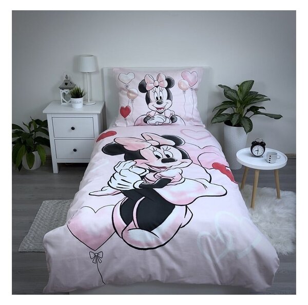 Ružové bavlnené detské obliečky na jednolôžko 140x200 cm Minnie "Balloon" – Jerry Fabrics