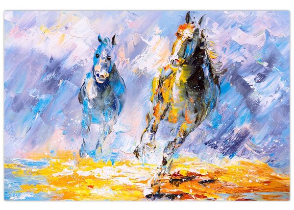 Obraz bežiacich koňov, olejomaľba (90x60 cm)