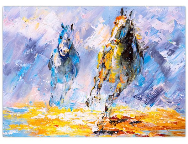 Obraz bežiacich koňov, olejomaľba (70x50 cm)