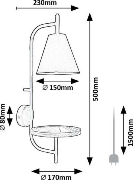 Rabalux 71293 - Nástenná lampa s poličkou AZOME 1xE27/15W/230V buk