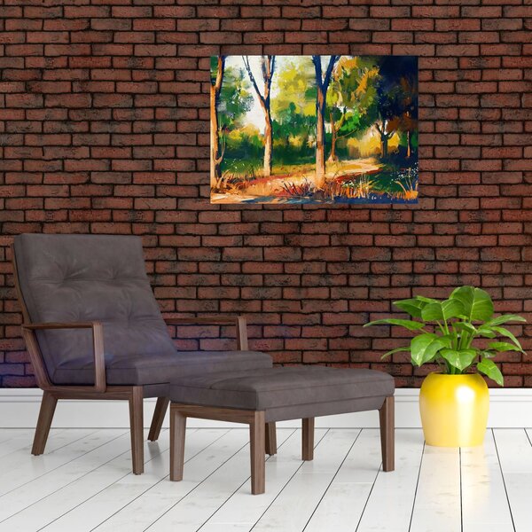 Obraz lesa v letnom slnku, maľba (70x50 cm)