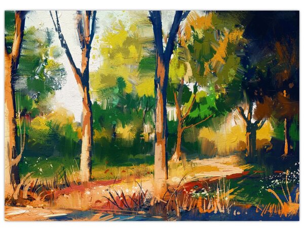 Obraz lesa v letnom slnku, maľba (70x50 cm)