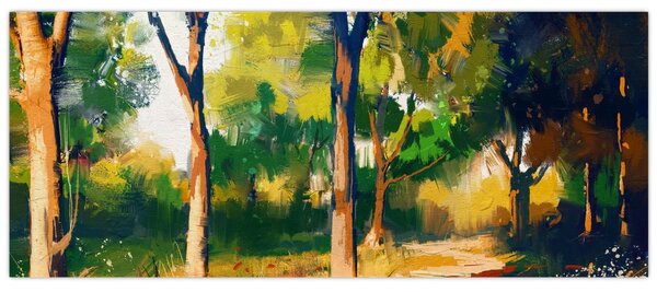 Obraz lesa v letnom slnku, maľba (120x50 cm)