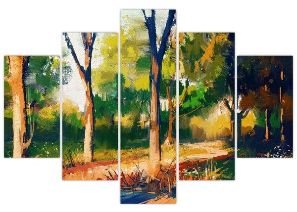 Obraz lesa v letnom slnku, maľba (150x105 cm)