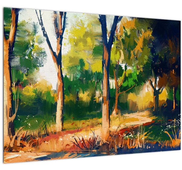 Obraz lesa v letnom slnku, maľba (70x50 cm)