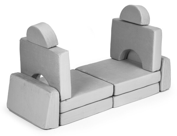 ECOTOYS Modulárna rozkladacia pohovka 2-miestna - 8 mäkkých sivých vankúšov
