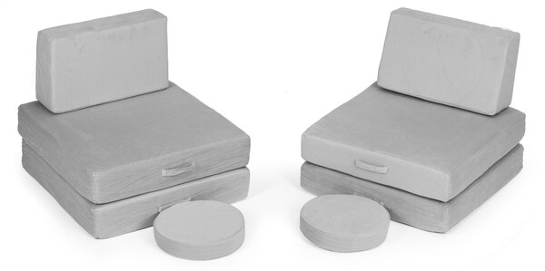 ECOTOYS Veľká rozkladacia modulárna pohovka pre deti - 8 mäkkých sivých vankúšov