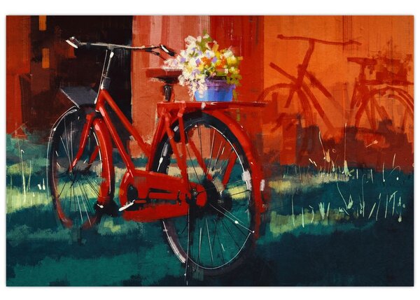 Obraz červeného kolesa, akrylová maľba (90x60 cm)
