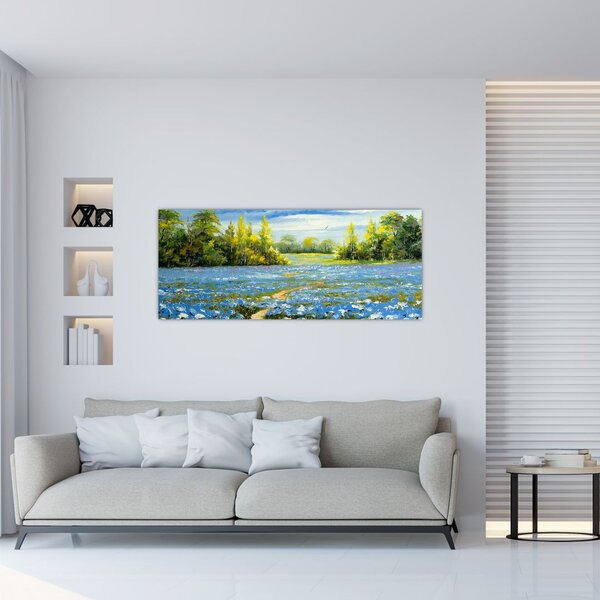 Obraz - Cestička v poli, olejomaľba (120x50 cm)
