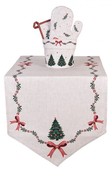 Béžový bavlnený behúň so stromčekmi Christmas Harmony - 50*160 cm - Clayre & Eef