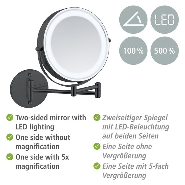 Kozmetické zrkadlo s osvetlením/zväčšovacie (zväčšenie 5x) ø 25,5 cm Lumi – Wenko