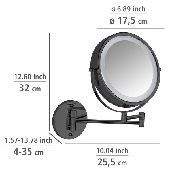 Kozmetické zrkadlo s osvetlením/zväčšovacie (zväčšenie 5x) ø 25,5 cm Lumi – Wenko