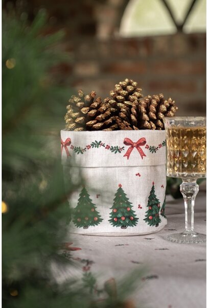 Béžový bavlnený košík na pečivo so stromčekmi Christmas Harmony - Ø 15*16 cm - Clayre & Eef