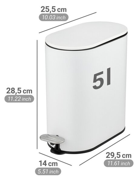 Matne biely pedálový oceľový odpadkový kôš 5 l Collungo – Wenko