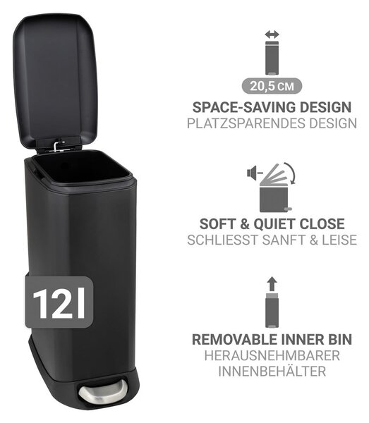Matne čierny pedálový oceľový odpadkový kôš 12 l Design – Wenko