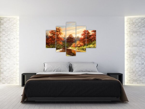 Obraz rieky v jesennej krajine, olejomaľba (150x105 cm)