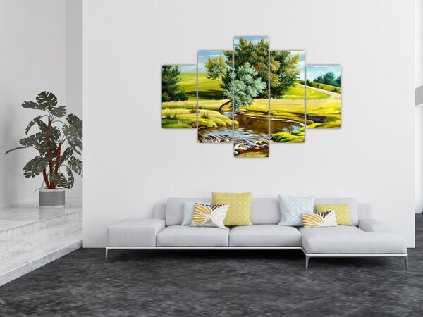 Obraz - Rieka medzi lúkami, olejomaľba (150x105 cm)