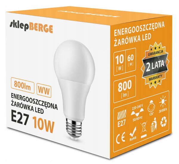 LED žiarovka - E27 - 10W - 800Lm - teplá biela BERGE