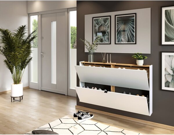 Biela výklopná/závesná skrinka na topánky v dekore duba 140x83x18 cm Ameca – Germania