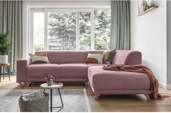 Ružová rozkladacia/s úložným priestorom rohová pohovka (pravý roh/do L) Classy Sophie – Miuform
