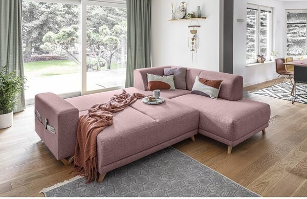 Ružová rozkladacia/s úložným priestorom rohová pohovka (pravý roh/do L) Classy Sophie – Miuform